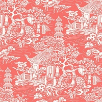 White & Red Commercial Oriental Scenic Wallcovering