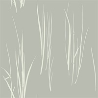 White & Silver Commercial Windy Grasses Floral Wallcovering