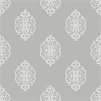 White & Silver Commercial Ironwork Medallion Wallcovering