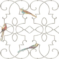 White & Silver Commercial Ironwork with Birds Wallcovering