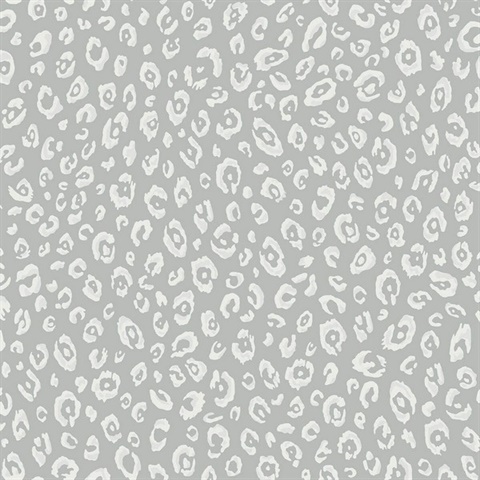 White & Silver Commercial Leopard Animal Print Wallcovering | Silver Leopard  Animal Print 54 