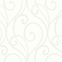 White & Silver Commercial Modern Scroll Wallcovering