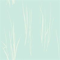 White & Sky Blue Commercial Windy Grasses Floral Wallcovering