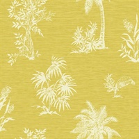 White & Yellow Commercial Tropical Palms Floral Wallcovering
